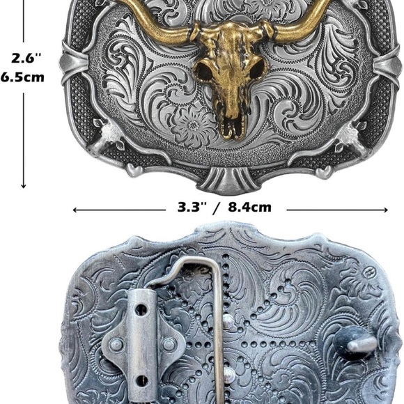 Silver and Gold Bull Skull Belt Buckle - Picture 2 of 3